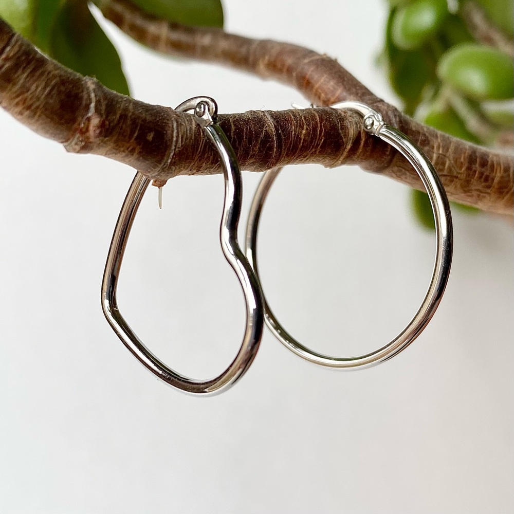 Jacmel Mauritius | Stainless Steel Heart & Hoop Mismatched Earrings 1 3/8" Long